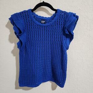 Gap Royal Blue Chic Open Knit Crochet Flutter Sleeve Sweater Top Size XS